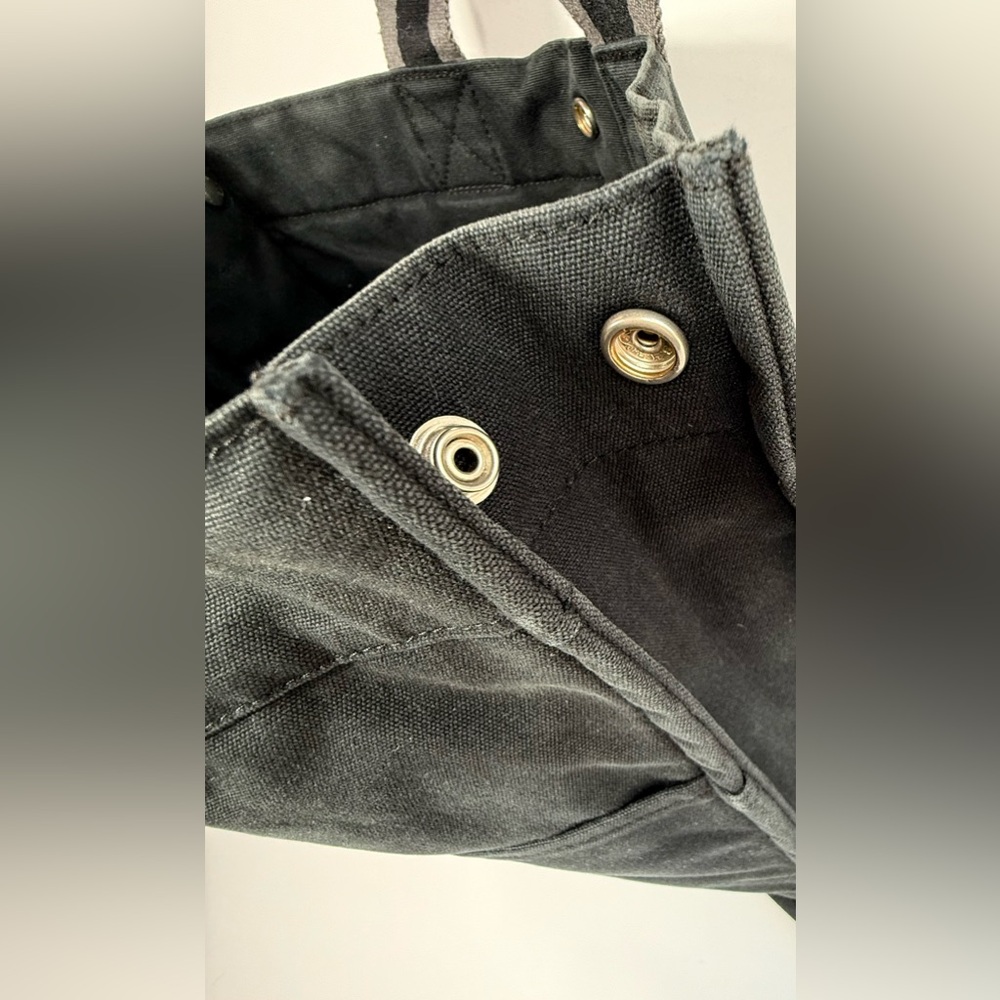 Hermès Fourre Tout MM Canvas Tote Bag Black Gray Stripe Authentic - Picture 10 of 16